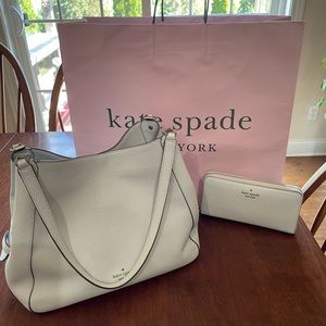 Kate Spade purse and matching wallet in light grey.